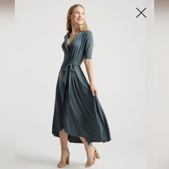 NWT Quince Tencel Jersey Midi Wrap Dress Gray Size Large - Picture 2 of 10